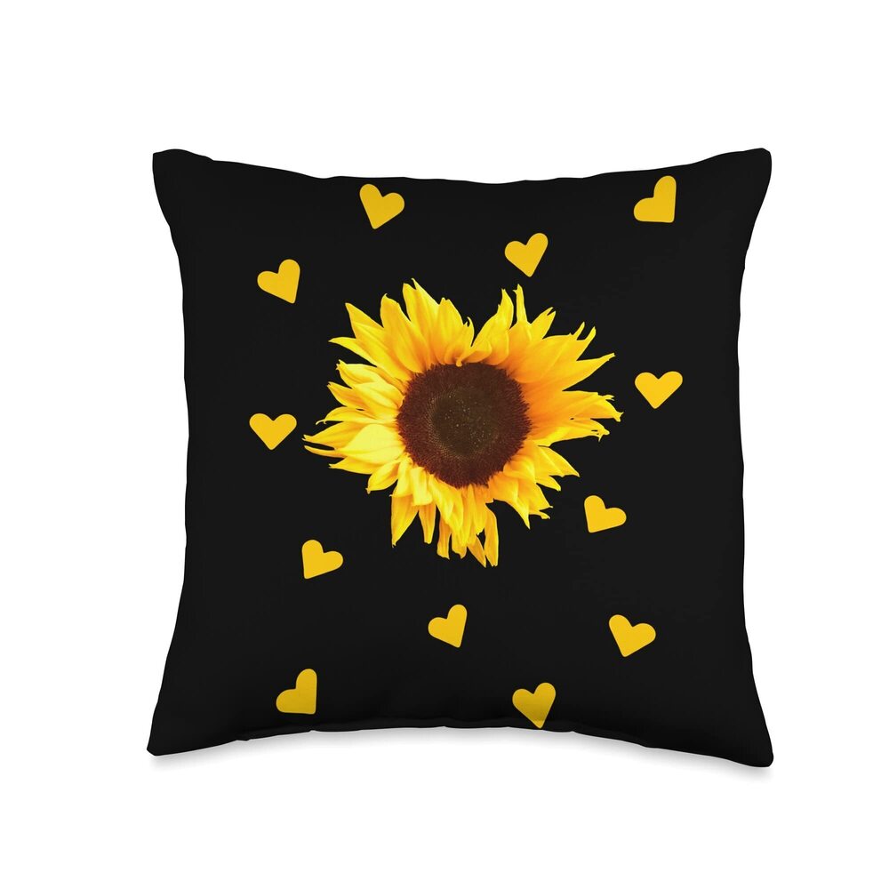 5068 Sunflowers, sunflower, heart, flowers, hearts, floral Throw Pillow